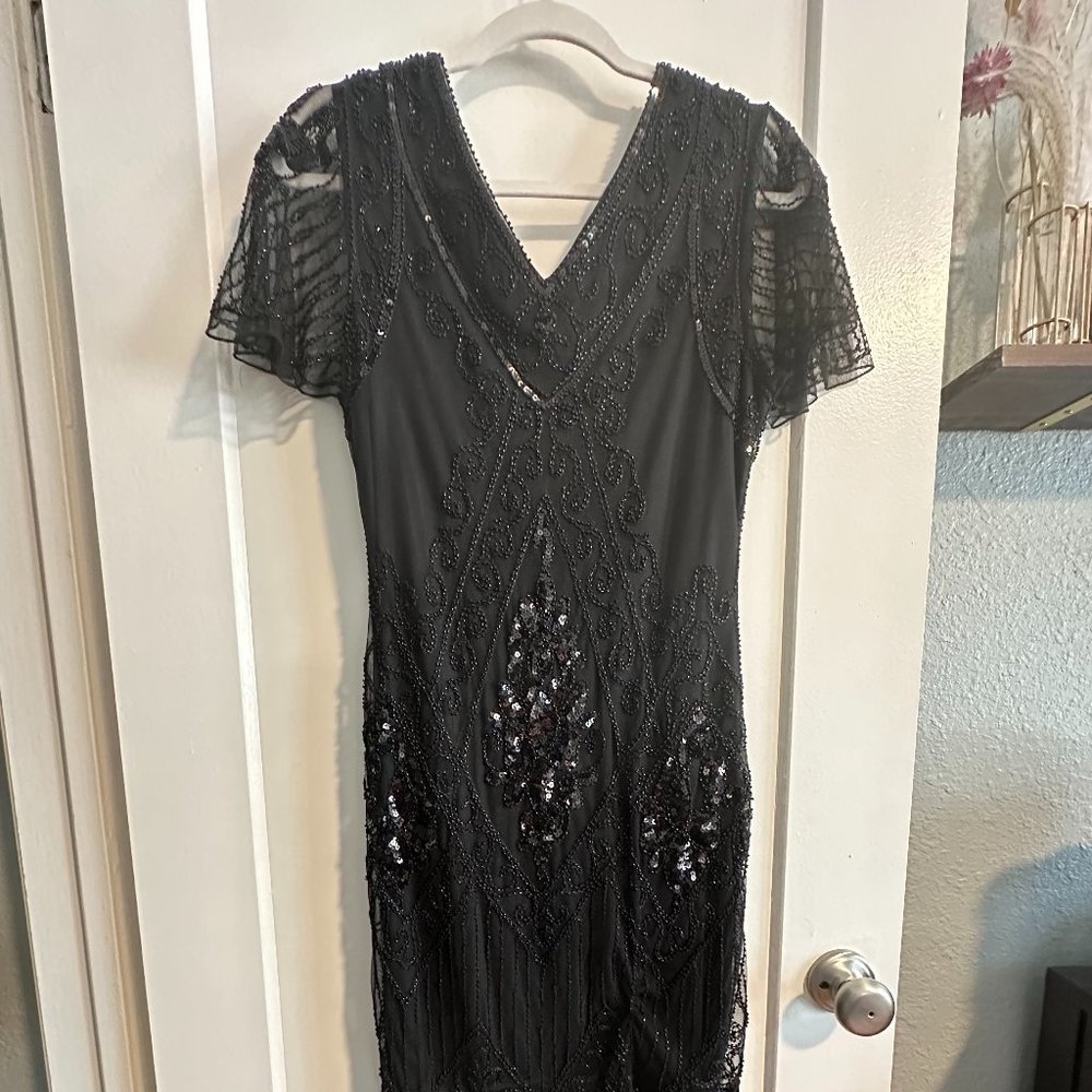Black Fringe Gatsby Flapper Cocktail Dress